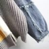 Fashion Women's Sweater Autumn Winter Contrast Denim Loose Fitting Pullover Street Fashion Casual O-Neck Knitwear Tops
