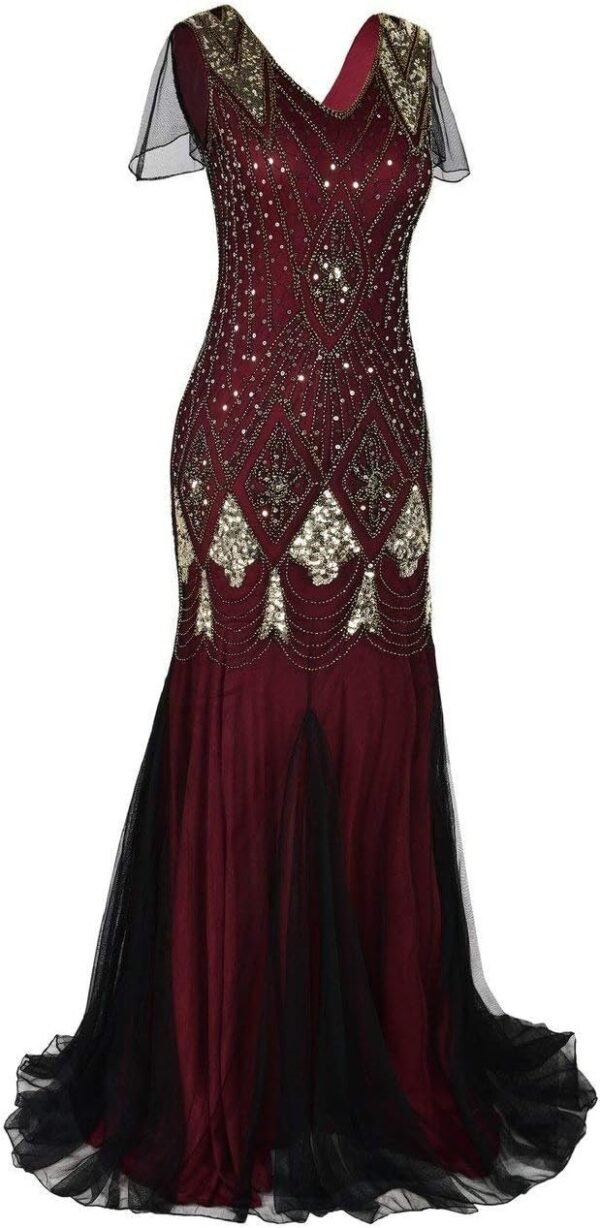 Women Evening Dress 1920s Flapper Cocktail Mermaid Plus Size Formal Gown with Long Gloves