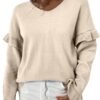 Dademeo Women Sweaters Fall Fashion Knit 2023 V Neck Long Sleeve Tops Casual Trendy Loose Knit Pullover Outwear Knitwear Tops