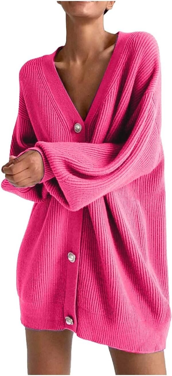 Womens Oversized Sweater Cardigan Fashion Solid Color Knitwear Long Sleeves Pearl Buttons Knit Coat Blouse Tops