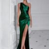 One Shoulder Split Thigh Ruched Dress, Elegant Sleeveless Dress For Party & Banquet, Women's Clothing Wedding/Evening dress/Occasion/Engagement/Ceremony