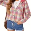 Plaid Print Single Breasted Jacket, Casual Drawstring Outwear For Spring & Fall, Women's Clothing