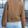 Solid Button Front Bomber Jacket, Casual Long Sleeve Outerwear With Pockets, Women's Clothing