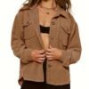 Solid Button Front Jacket, Casual Long Sleeve Collar Outerwear, Women's Clothing