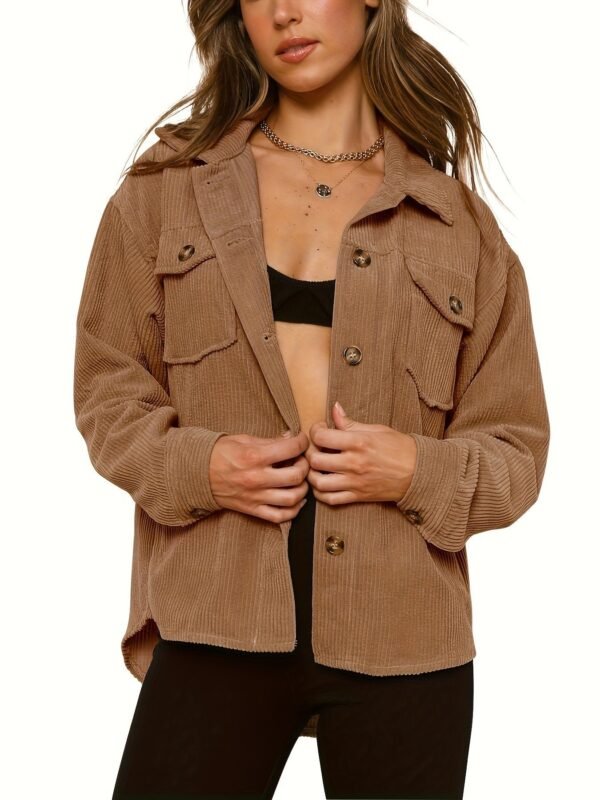 Solid Button Front Jacket, Casual Long Sleeve Collar Outerwear, Women's Clothing