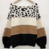 7edd5827cc98564b40282c46738c144c-1.jpg Stylish Color Block Leopard Print Sweater, Crew Neck Long Sleeve Sweater, Casual Tops For Fall & Winter, Women's Clothing