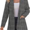 Women Open Front Blazers Long Sleeve Casual OL Office Slim Buttonless Suit Jacket with Pockets