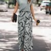 Striped Print Casual Pantsuits, Solid Crew Neck Short Sleeve T-shirt & Wide Leg Pants Outfits For Spring & Summer, Women's Clothing