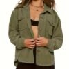 Solid Button Front Jacket, Casual Long Sleeve Collar Outerwear, Women's Clothing