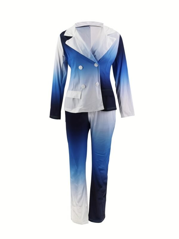 Casual Fashion Ombre Pantsuits Two-piece Set, Long Sleeve Blazer Tops & Fashion Pencil Pants Set, Women's Clothing