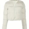 Zipper Warm Puffer Jackets For Winter Hiking Ski, Solid Color Crop Puffer Coat, Women's Clothing for Koningsdag/King's Day