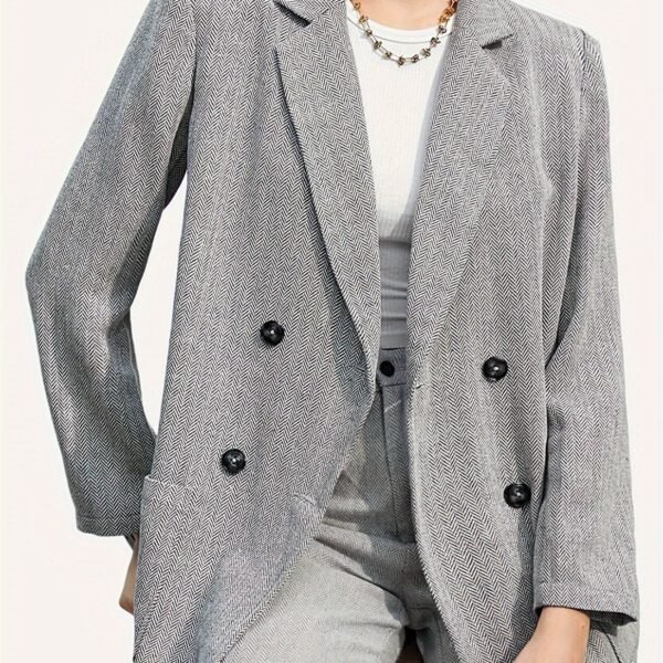 Double Breasted Lapel Pockets Blazer, Elegant Long Sleeve Outwear For Office & Work, Women's Clothing