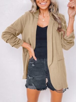 Solid Lapel Blazer Jacket, Casual Long Sleeve Office Work Outerwear, Women's Clothing