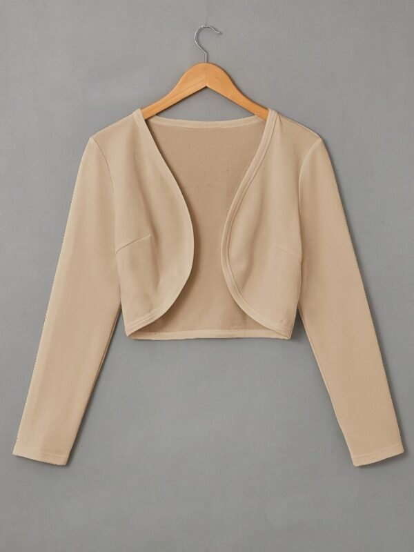 Solid Color Open Front Crop Jacket, Versatile Long Sleeve Outwear For Spring & Fall, Women's Clothing