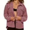 Solid Button Front Jacket, Casual Long Sleeve Collar Outerwear, Women's Clothing
