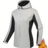 8b7f21a0a8b4aa1a14b1158cb2670ce4-1.jpg Color Block Hooded Punch Jacket, Casual Waterproof Windproof Jacket, Fleece Warm Hooded Ski Coat, Women's Outdoor Clothing