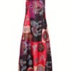 Ethnic Print V Neck Dress, Vintage Sleeveless Summer Maxi Dress With Pockets, Women's Clothing