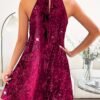 Sequin Cross Halter Dress, Elegant Sleeveless Dress For Party & Club, Women's Clothing