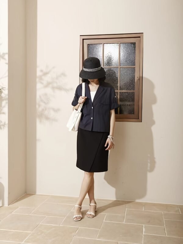 Solid Flap Jacket Button Up Jacket, Casual Short Sleeve Lapel Collar Loose Jaket, Women's Clothing