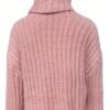 Solid Turtle Neck Chunky Knit Sweater, Casual Long Sleeve Oversized Sweater For Fall & Winter, Women's Clothing