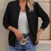 Solid Zip Up Jacket, Casual Long Sleeve Outerwear For Spring & Summer, Women's Clothing