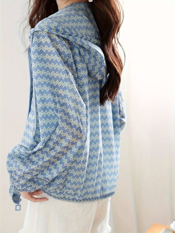 Allover Print Zipper Front Jacket, Casual Long Sleeve Drawstring Hooded Outwear For Spring & Fall, Women's Clothing