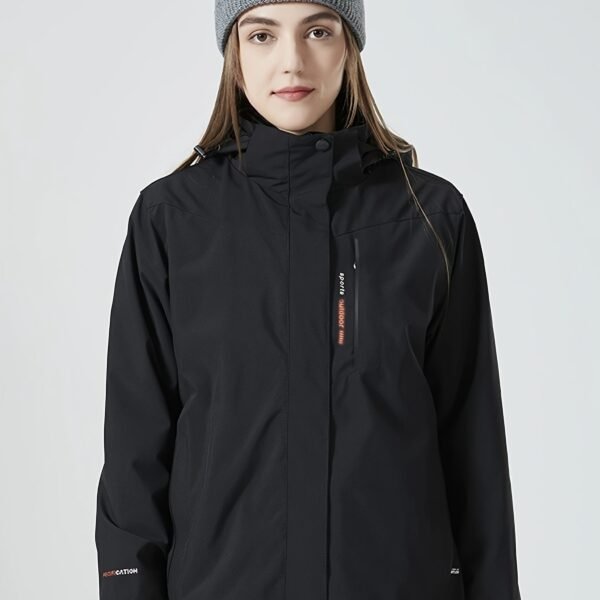 Women's Outdoor Sport Jacket, Solid Color Zipper Up Fleece Warm Winter Ski Hooded Jacket, Women's Clothing