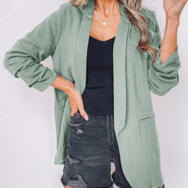 Solid Lapel Blazer Jacket, Casual Long Sleeve Office Work Outerwear, Women's Clothing