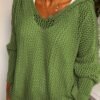 Solid Color Hooded Pullover Sweater, Casual Long Sleeve Cut Out Knitted Sweater For Spring & Summer, Women's Clothing