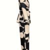 Business Casual Geo Print Two-piece Set, Notched Collar Tie-waist Blazer & Wide Leg Pants Outfits, Women's Clothing