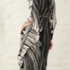 Plus Size Striped Notched Neck Coverup Dress, Vacation Batwing Sleeve Maxi Dress For Beachwear, Women's Clothing