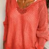 Solid Color Hooded Pullover Sweater, Casual Long Sleeve Cut Out Knitted Sweater For Spring & Summer, Women's Clothing