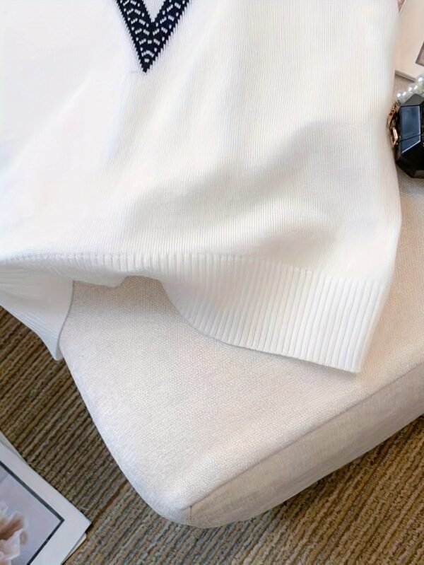 Color Block Crew Neck Knitted Sweater, Casual Short Sleeve Top For Spring & Summer, Women's Clothing