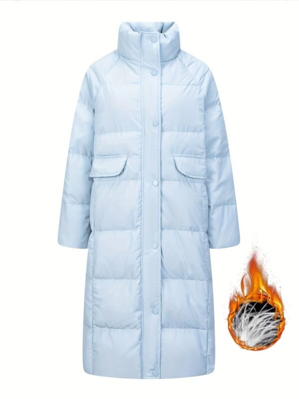 Solid Color Long Puffer Jacket, Stand Collar Warm Jacket For Winter Outdoor Sports, Women's Clothing
