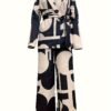 Business Casual Geo Print Two-piece Set, Notched Collar Tie-waist Blazer & Wide Leg Pants Outfits, Women's Clothing