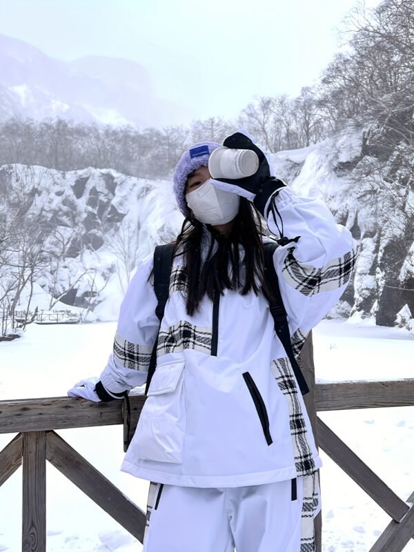 Ski Suit, Windproof And Waterproof Plaid Splicing Ski Top & Ski Pants, Women's Activewear