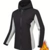 a54563364de62bc4c55aaf0acf70d900-1.jpg Color Block Hooded Punch Jacket, Casual Waterproof Windproof Jacket, Fleece Warm Hooded Ski Coat, Women's Outdoor Clothing