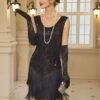 Sequin Fringe Decor Tank Dress, Vintage Sleeveless Flapper Tank Dress For Party & Banquet, Women's Clothing