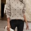 Polka Dot Pattern Knit Sweater, Casual Long Sleeve Crew Neck Sweater, Women's Clothing