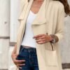Open Front Simple Jacket, Casual Long Sleeve Outerwear With Pockets, Women's Clothing
