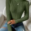 Solid Turtle Neck Cable Knit Sweater, Casual Long Sleeve Slim Sweater, Women's Clothing
