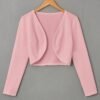 Solid Color Open Front Crop Jacket, Versatile Long Sleeve Outwear For Spring & Fall, Women's Clothing
