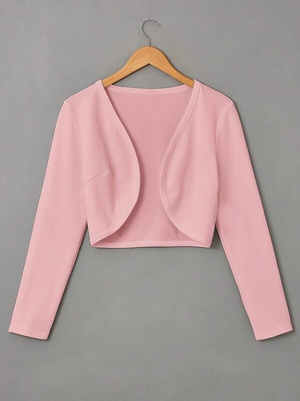 Solid Color Open Front Crop Jacket, Versatile Long Sleeve Outwear For Spring & Fall, Women's Clothing
