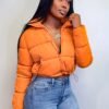 Zipper Warm Puffer Jackets For Winter Hiking Ski, Solid Color Crop Puffer Coat, Women's Clothing for Koningsdag/King's Day