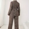 Plus Size Elegant Suit Set, Women's Plus Plaid Print Long Sleeve Waterfall Collar Belted Blazer & Wide Leg Pants Outfits Two Piece Set