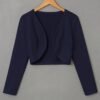 Solid Color Open Front Crop Jacket, Versatile Long Sleeve Outwear For Spring & Fall, Women's Clothing