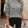 Polka Dot Pattern Knit Sweater, Casual Long Sleeve Crew Neck Sweater, Women's Clothing
