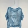 Hollow Out Crochet Crew Neck Sweater, Casual Short Sleeve Knit Top For Spring & Summer, Women's Clothing