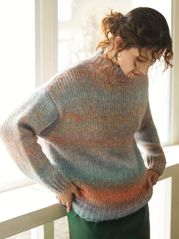 Color Block Drop Shoulder Sweater, Casual Turtle Neck Long Sleeve Sweater For Fall & Winter, Women's Clothing