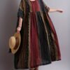 Plus Size Colorblock Stripe Print Loose Dress, Casual Short Sleeve Ruched Dress For Spring & Summer, Women's Plus Size Clothing